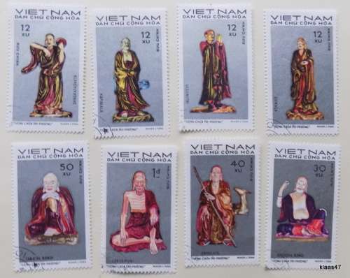 Vietnam - 1971 - Statues from Tay Phuong Pagoda - 8 cancelled hinged stamps