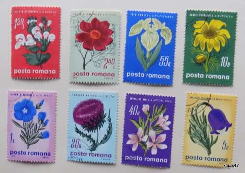 Romania - 1970 - Flowers - Set of 8 cancelled and hinged stamps