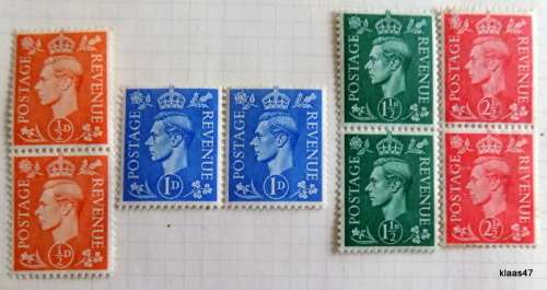 GB - 1951 - George VI - 4 pairs unused hinged
