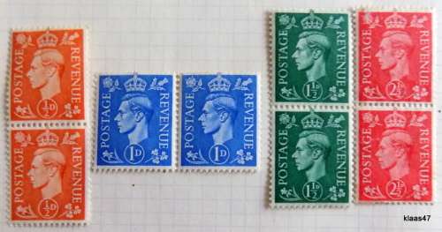 GB - 1951 - George VI - 4 pairs unused hinged