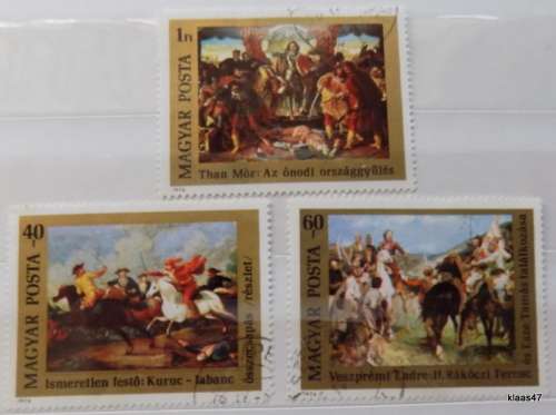 Hungary - 1976 - Paintings - 3 cancelled and hinged stamps