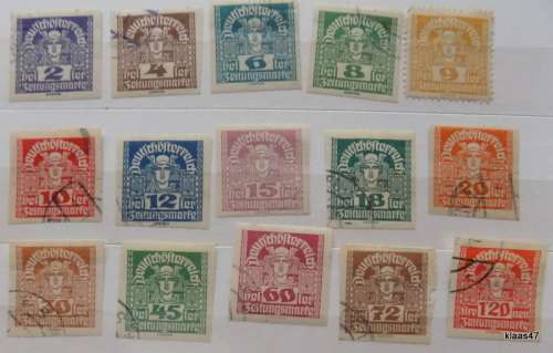 Austria - 1920-1 - Mercury - Newspaper stamps - 15 used hinged imperforate stamps