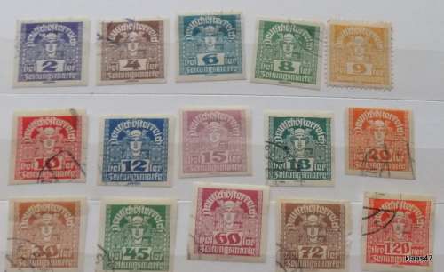 Austria - 1920-1 - Mercury - Newspaper stamps - 15 used hinged imperforate stamps