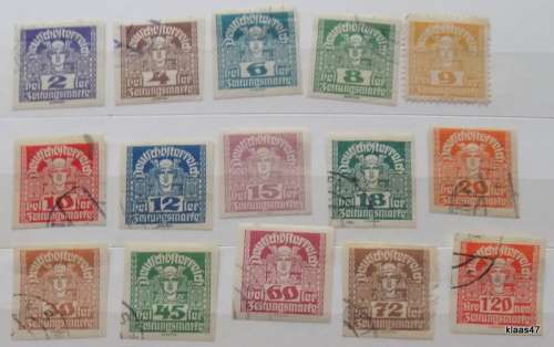 Austria - 1920-1 - Mercury - Newspaper stamps - 15 used hinged imperforate stamps
