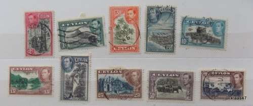 Ceylon - George VI Definitives 1938-49 - 10 used hinged stamps