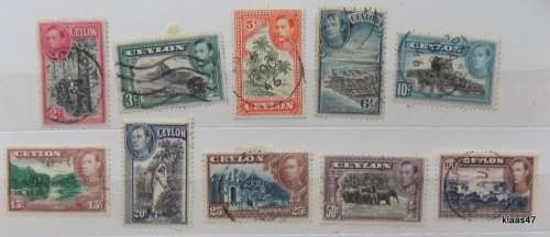 Ceylon - George VI Definitives 1938-49 - 10 used hinged stamps