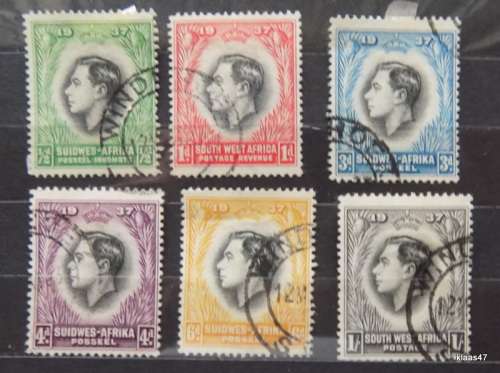 South West Africa - 1937 - Coronation George VI - 6 used and hinged stamps