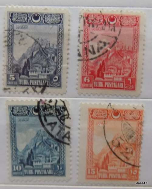 Turkey - 1926 - Early Turk Postalari Issue - 5gr 6gr 10gr 15gr - 4 used hinged stamps