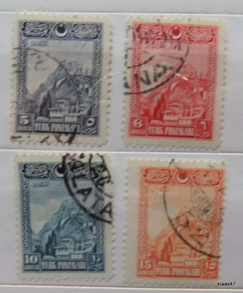 Turkey - 1926 - Early Turk Postalari Issue - 5gr 6gr 10gr 15gr - 4 used hinged stamps