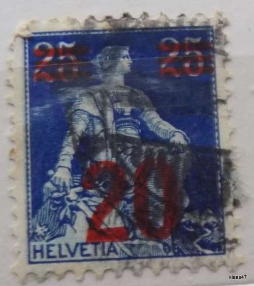 Switzerland - 1921 - Helvetia kneeling - Overprint with new values - Used (on paper).
