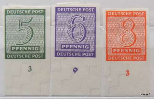 Germany - 1945 - Soviet Zone - West Saxony - Deutsche Post - 4 unused hinged imperf stamps
