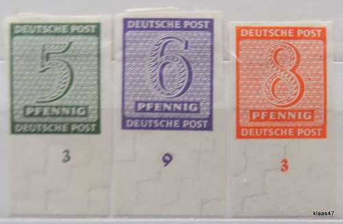 Germany - 1945 - Soviet Zone - West Saxony - Deutsche Post - 4 unused hinged imperf stamps