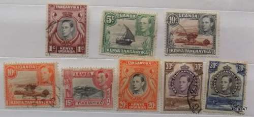 Uganda Kenya Tanganyika - George Vi - Mixed Lot of 8 used and unused hinged stamps