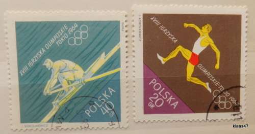 Poland - 1964 - XVIII Olympic games - Tokyo - 2 cancelled stamps
