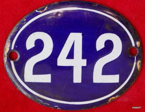 Vintage - Oval - White on Blue - Enamel Number 242