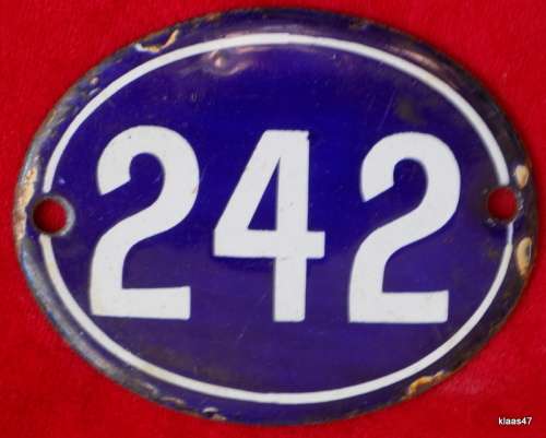 Vintage - Oval - White on Blue - Enamel Number 242