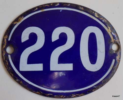 Vintage - Oval - White on Blue - Enamel Number 220 -