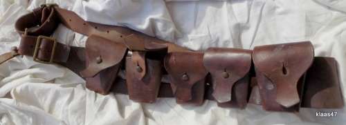 5 Pocket leather ammo bandolier - Stamped: Made in South Africa - Inscribed 22210 TRP 38