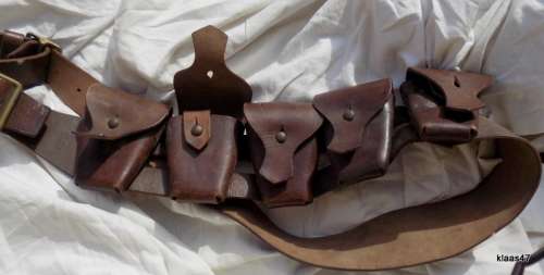 5 Pocket leather ammo bandolier - Stamped: Made in South Africa - Inscribed 22210 TRP 38