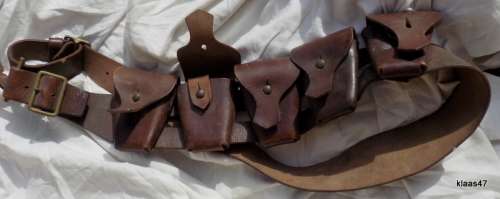 5 Pocket leather ammo bandolier - Stamped: Made in South Africa - Inscribed 22210 TRP 38