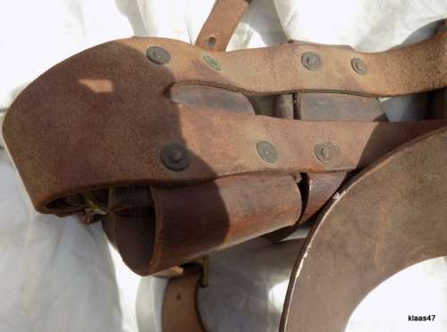 5 Pocket leather ammo bandolier - Stamped: Made in South Africa - Inscribed 22210 TRP 38
