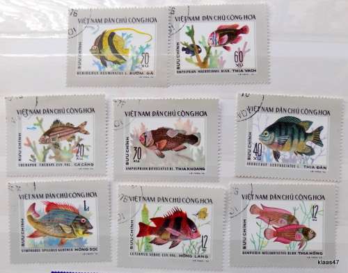 Vietnam - 1976 - Fish - Set of 8 cancelled stamps
