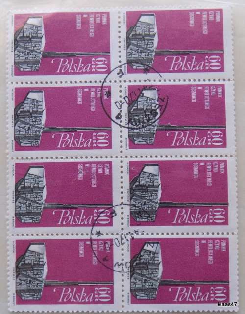Poland - 1968 - Sosnowiec Revolt Memorial - Block of 8 cancelled stamps