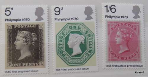 GB - 1970  - Philympia Stamp Exhibition - Set of 3 Unused stamps