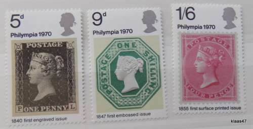 GB - 1970  - Philympia Stamp Exhibition - Set of 3 Unused stamps