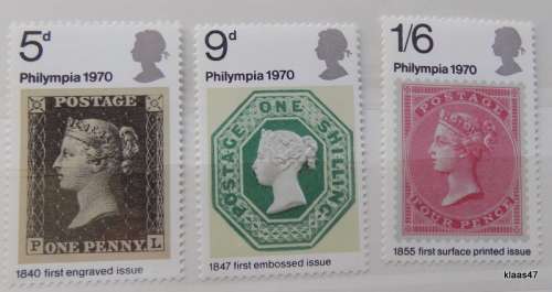 GB - 1970  - Philympia Stamp Exhibition - Set of 3 Unused stamps
