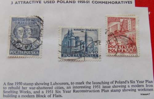 Poland - 1950/51 - Commemoratives - 3 Used hinged stamps