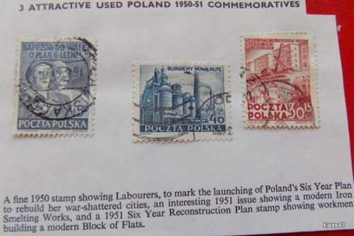 Poland - 1950/51 - Commemoratives - 3 Used hinged stamps
