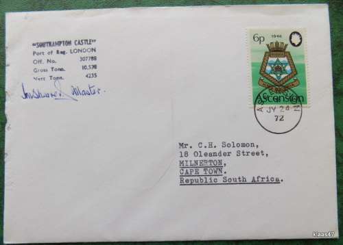 Union-Castle Line envelope - Southampton Castle - Post mark Ascension - JY 24 72