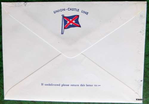 Union-Castle Line envelope - Pendennis Castle - Post mark St. Helena Jamestown - JA 5 74