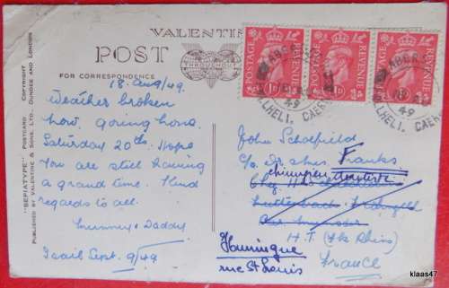 Vintage Valentine Post Card - Sepiatype - W.2347 - Bungalows, Abersoch - 1949 to France