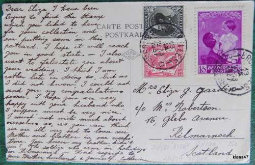 Brussels - Triumphal Arch - Post card - Postmark 1937 to Scotland