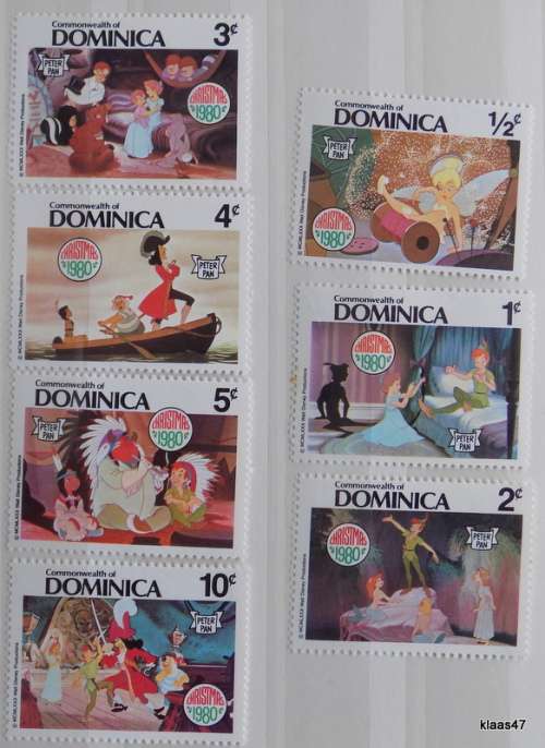 Dominica - 1980 - Christmas with Peter Pan - 7 Unused hinged stamps