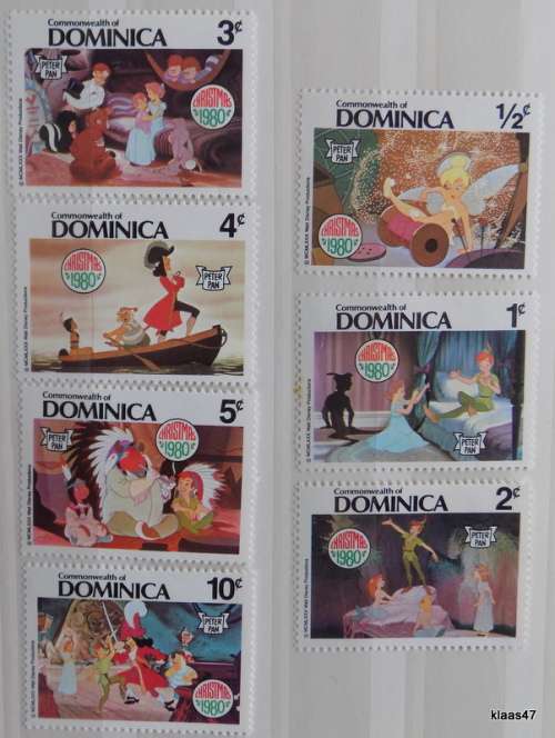 Dominica - 1980 - Christmas with Peter Pan - 7 Unused hinged stamps