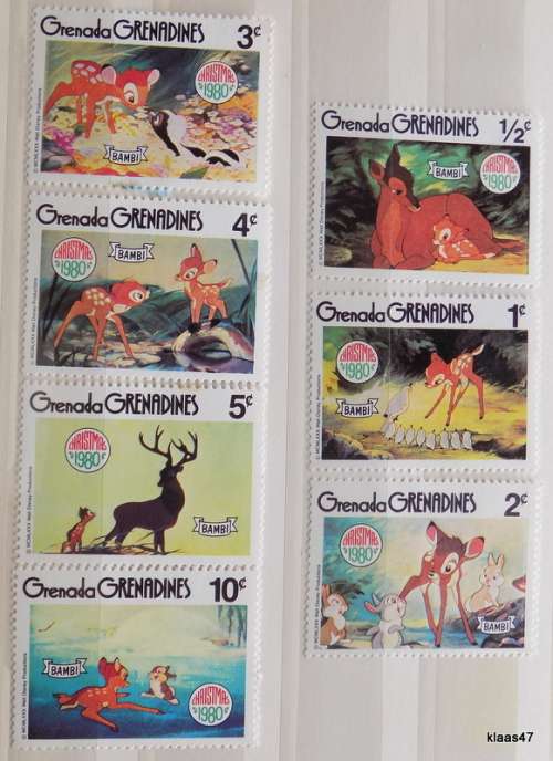 Grenada Grenadines -  1980 -  A Christmas with Bambi - 7 Unused hinged stamps