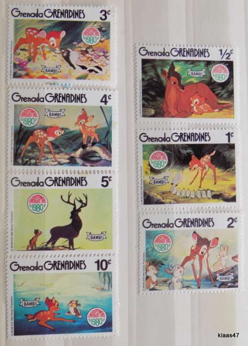 Grenada Grenadines -  1980 -  A Christmas with Bambi - 7 Unused hinged stamps
