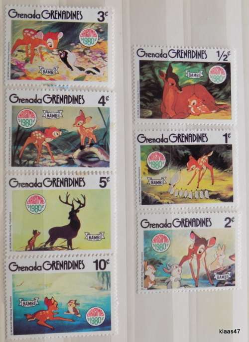 Grenada Grenadines -  1980 -  A Christmas with Bambi - 7 Unused hinged stamps