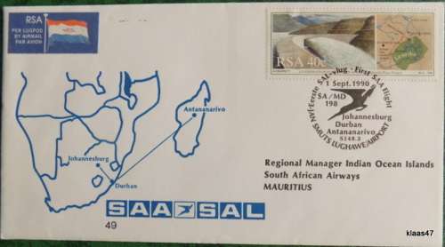 First Flight to Mauritius - Signed cover. SAA SAL Certified Flight Cover No 49 - 1990 -