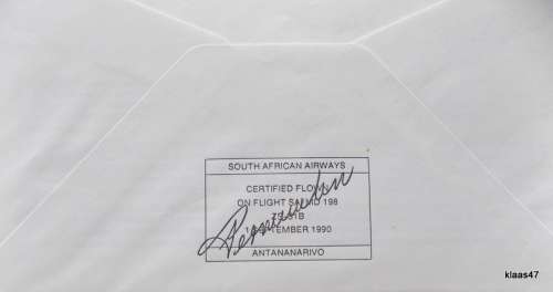 First Flight to Mauritius - Signed cover. SAA SAL Certified Flight Cover No 49 - 1990 -