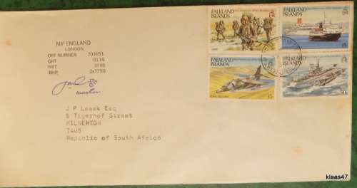 Ship Cover -MV England - Date Stamp 1984 - Falkland Islands - Signed by Ship`s Master