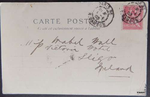 Vintage Post Card - 4/4/03 - PARIS 1899 - Posted Paris to Ireland