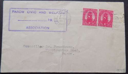 Parow Civic and Welfar Ass. Address to Councillor Dr Envelope - Post Mark  4-VIII-1953 -