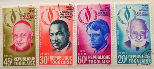 Togo - 1958 - Human Rights - 4 cancelled stamps (some rust spots on gum)