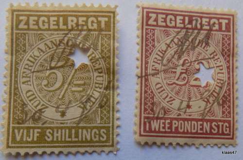 Z A R Revenue - Zegelregt - Twee Ponden and Vijf Shillings - 2 Used - with Star punch