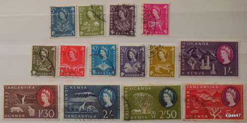 Kenya, Uganda and Tanganyika - 1960 - Elizabeth II - 14 Used Hinged stamps