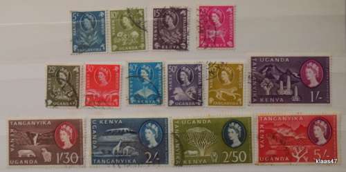 Kenya, Uganda and Tanganyika - 1960 - Elizabeth II - 14 Used Hinged stamps